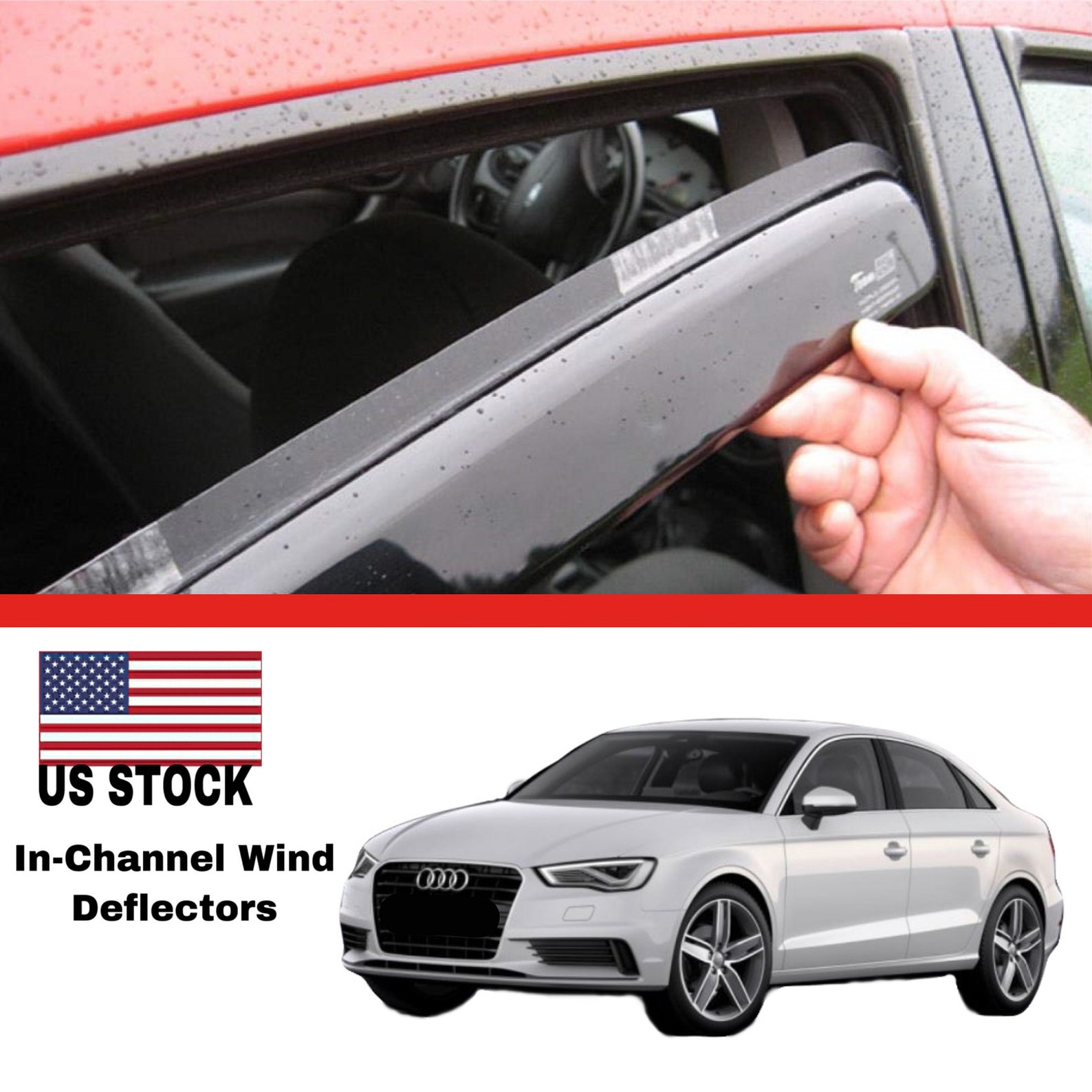 In Channel Wind DEFLECTORS Rain Guards for Audi A3 4 Door 20132020 4pc