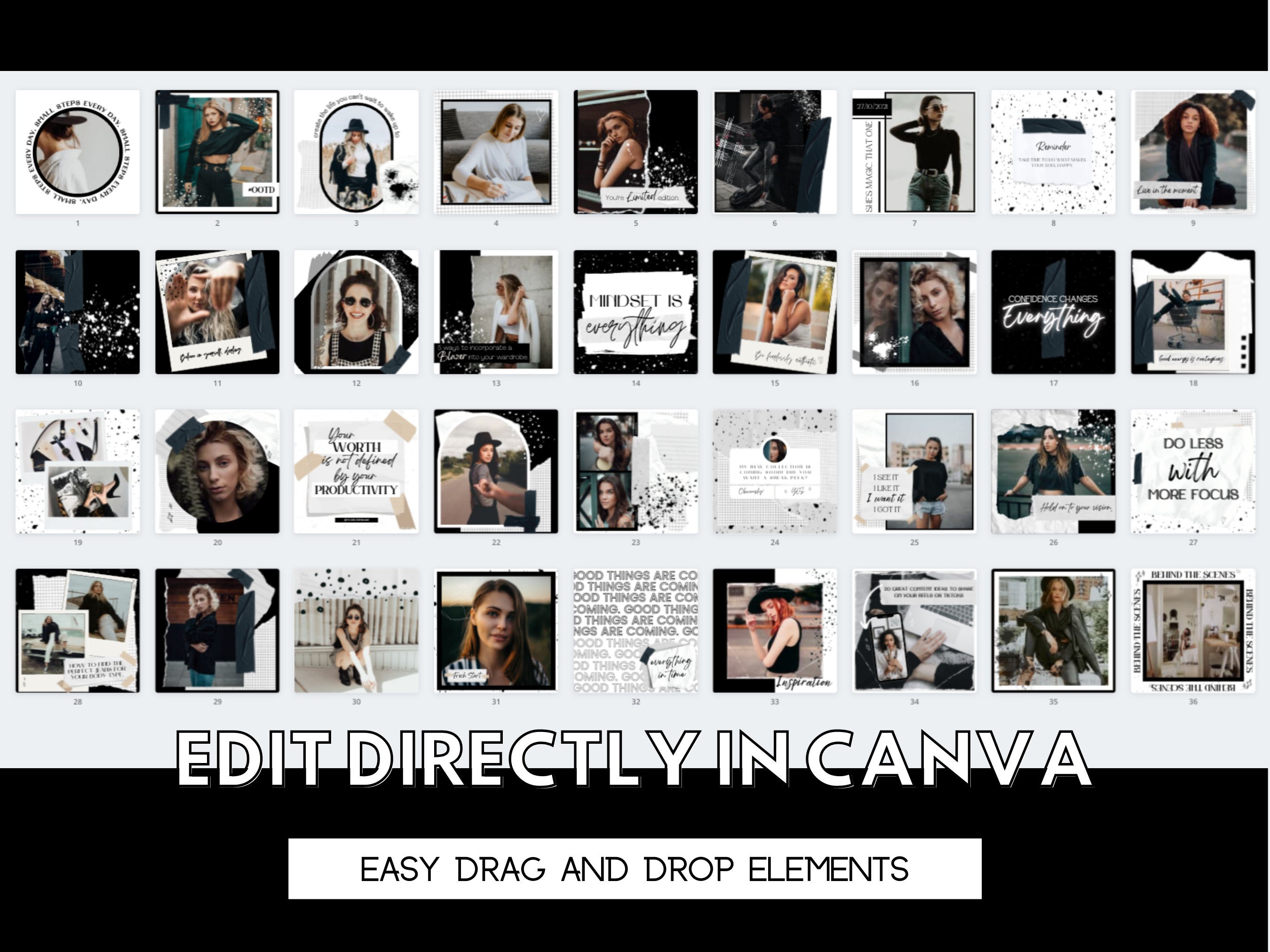 Instagram Post Template Canva Black and White Instagram Post - Etsy