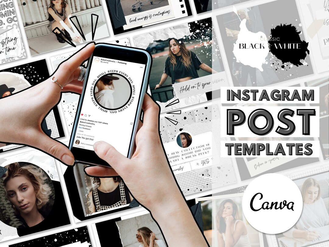 Instagram Post Template Canva Black and White Instagram Post - Etsy