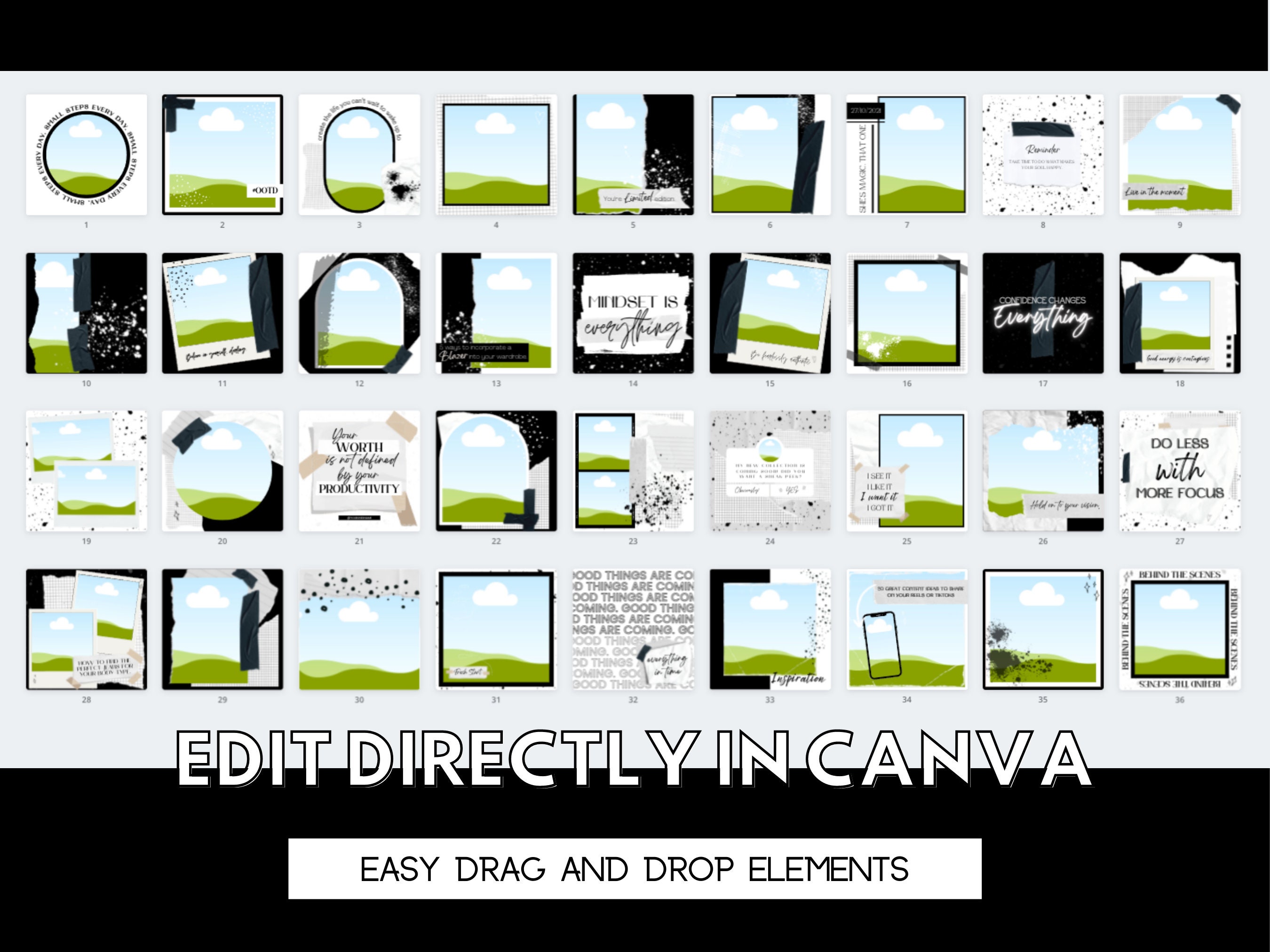 Instagram Post Template Canva Black and White Instagram Post - Etsy