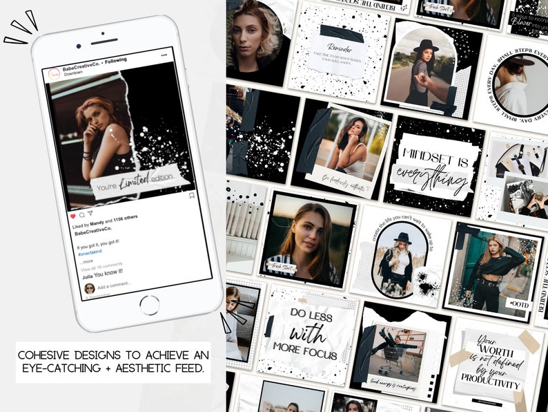 Instagram Post Template Canva Black and White Instagram Post - Etsy