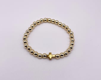 Pulsera de cruz de cuentas, pulsera de cruz, cuentas de cruz, pulsera de cuentas religiosas, joyería religiosa, regalo religioso, pulsera de cruz de oro