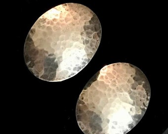 Sterling Silver - Hammered Oval Shield Silver Stud Earrings Marked Sterling With Pushbacks. Beautifully Handmade.