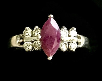 Sterling Silver - Natural Ruby/Diamonds Ring - Size: 5 3/4, Genuine Ruby and Diamond Cluster Ring