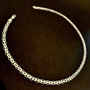 C10325) Sterling Silver - Rectangular Link Chain Necklace, 20&quot;L, Marked 925, Italy, 17.21g., Lobster Claw Closure, Great Statement piece.