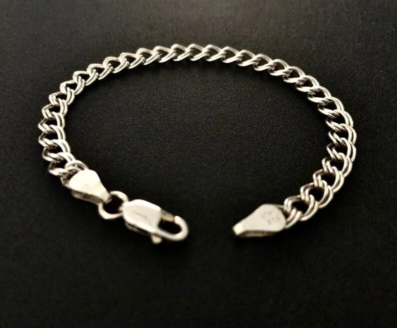Sterling Silver - Double Link Bracelet - Made in Italy, 6