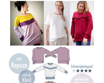 5a Design - FRAU LINNEA - Ebook - Schnittmuster als PDF - ausführliche Nähanleitung - Sweatshirt, -kleid, Hoodie für Damen - Gr. 36 bis 46