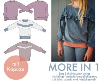 5a Design - LINNEA - Ebook - Sewing pattern as PDF - detailed sewing instructions - sweatshirt / hoodie for girls - size. 128 to 170