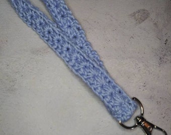 Hand Crochet key fob wristlet, key chain lanyard, boho key chain wristlet, gift for him or her, sky blue