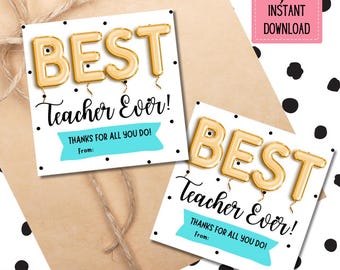 Teacher Appreciation Gift Tag Printable, Thank You Card (PDF)