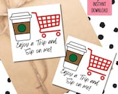 Coffee Shopping Gift Tags, Printable Teacher Gift (PDF)