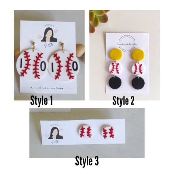 Baseball Studs Baseball Earrings Polymer Clay Earrings Personalized Baseball Earrings Handmade by Allie Baseball Dangles