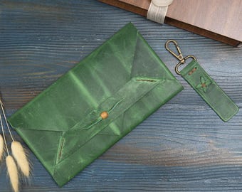 Handmade Green Leather Envelope Wallet: Slim Card Holder
