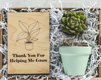 gift ideas for dissertation supervisor Thank you for Helping me Grow, Thank You Gift Succulent Box, Wood Card, Mentor Professor Teacher Appreciation Gift