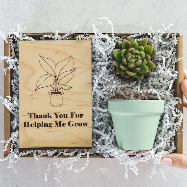 Thank you for Helping me Grow, Thank You Gift Succulent Box, Wood Card, Mentor Professor Teacher Appreciation Gift