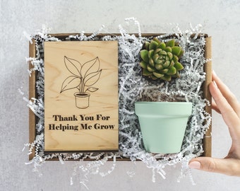 Thank you for Helping me Grow, Thank You Gift Succulent Box, Wood Card, Mentor Professor Teacher Appreciation Gift