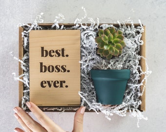 Best Boss Ever Live Succulent Plant Gift Box, Boss Appreciation Gift, Going Away Retirement New Job Gift