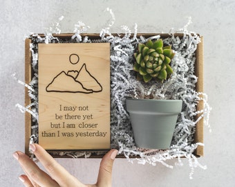 Climb Mountains, Succulent Gift Box, Wood Card, Cheer Up Gift, Thinking of You Gift, Encouragement, Care Package for Her, Gift for Friend