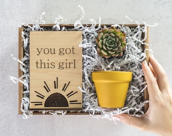 You Got This, Succulent Gift Box, Wood Card, Thinking of You Gift Box, Care Package for Her, Best Friend Gift, Birthday Gift, Encouragement