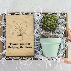 Thank you for Helping me Grow, Succulent Gift Box, Wood Card, Teacher Gifts, Teacher Appreciation Gift, Thank You Gift, Gifts for Teachers