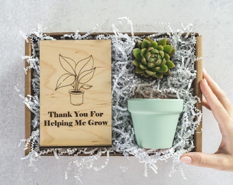 Thank you for Helping me Grow, Succulent Gift Box, Wood Card, Teacher Gifts, Teacher Appreciation Gift, Thank You Gift, Gifts for Teachers