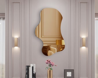 Bronze Asymmetrical Wall Mirror for Living Room , Bronze Bathroom Mirror Large , Dressing Table Mirror