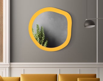 Powder Room Mirror , Scandanavian Wall Art , Art Deco Mirror , Newly Wed Gift ,  Modern Yellow Wall Decoration , Mirror For Wall Decoration