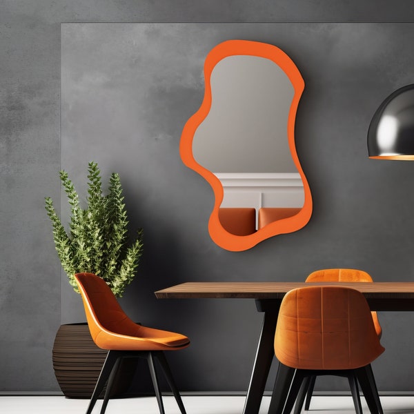 Modern Wall Mirror , Aesthetic Mirror , Orange Wall Decor , Home Mirror Gift