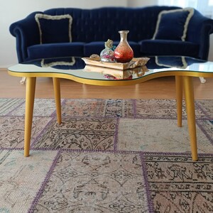 Yellow Coffee Table , Colored Modern Coffee Table , Asymmetrical Unique ...