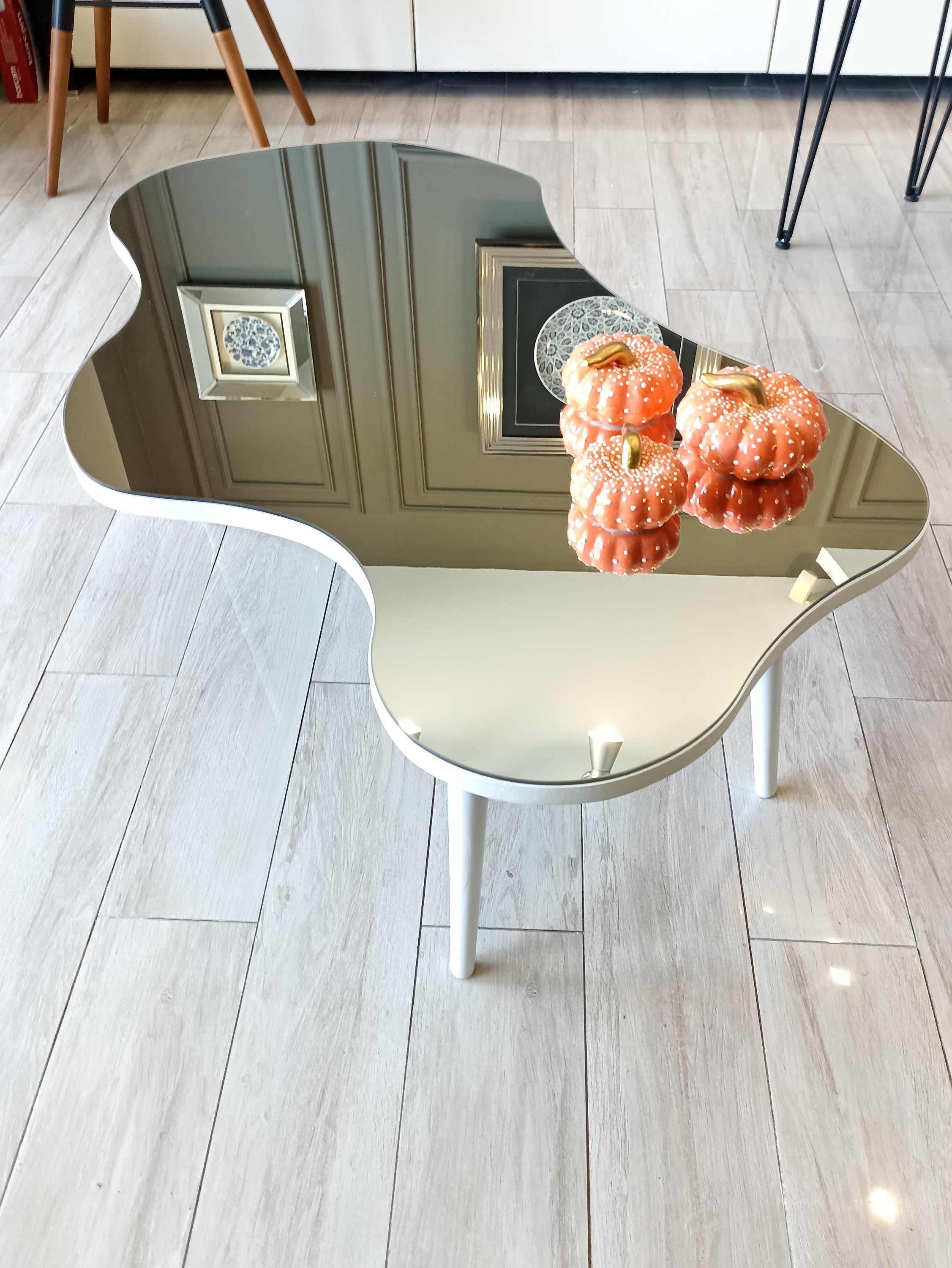 Asymmetrical glass cheap coffee table