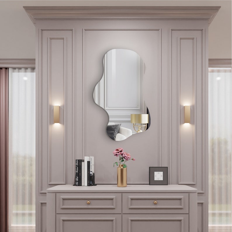 Asymmetrical Mirror for Home Decor , Gold Irregular Wall Mirror , Wavy Mirror , Aesthetic Mirror , Mirror for Living Room image 6