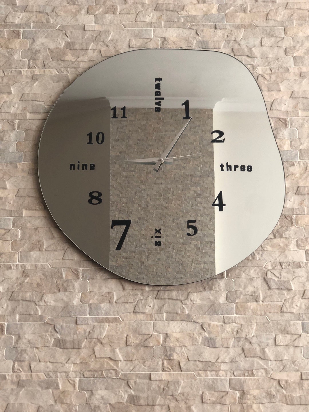 Modern Mirror Wall Clock With Numbers Etsy