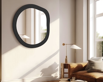 Minimalist Black Wall Decoration , Irregular Mirror for Bathroom , New Apartment Gift , Mirror For Livingroom, Round Mirror