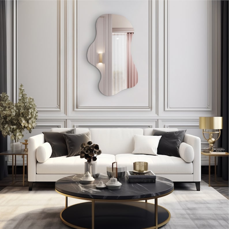 Asymmetrical Mirror for Home Decor , Gold Irregular Wall Mirror , Wavy Mirror , Aesthetic Mirror , Mirror for Living Room image 7