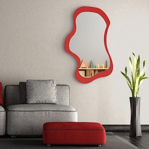 Moderner Wandspiegel, ästhetischer Spiegel, orange Wanddekoration, Wohnspiegel-Geschenk Bild 7