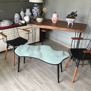 Marble Effected Glass Coffee Table , Modern Center Table , Living Room Decoration , Unique Coffee Table, Asymetrical Mirror