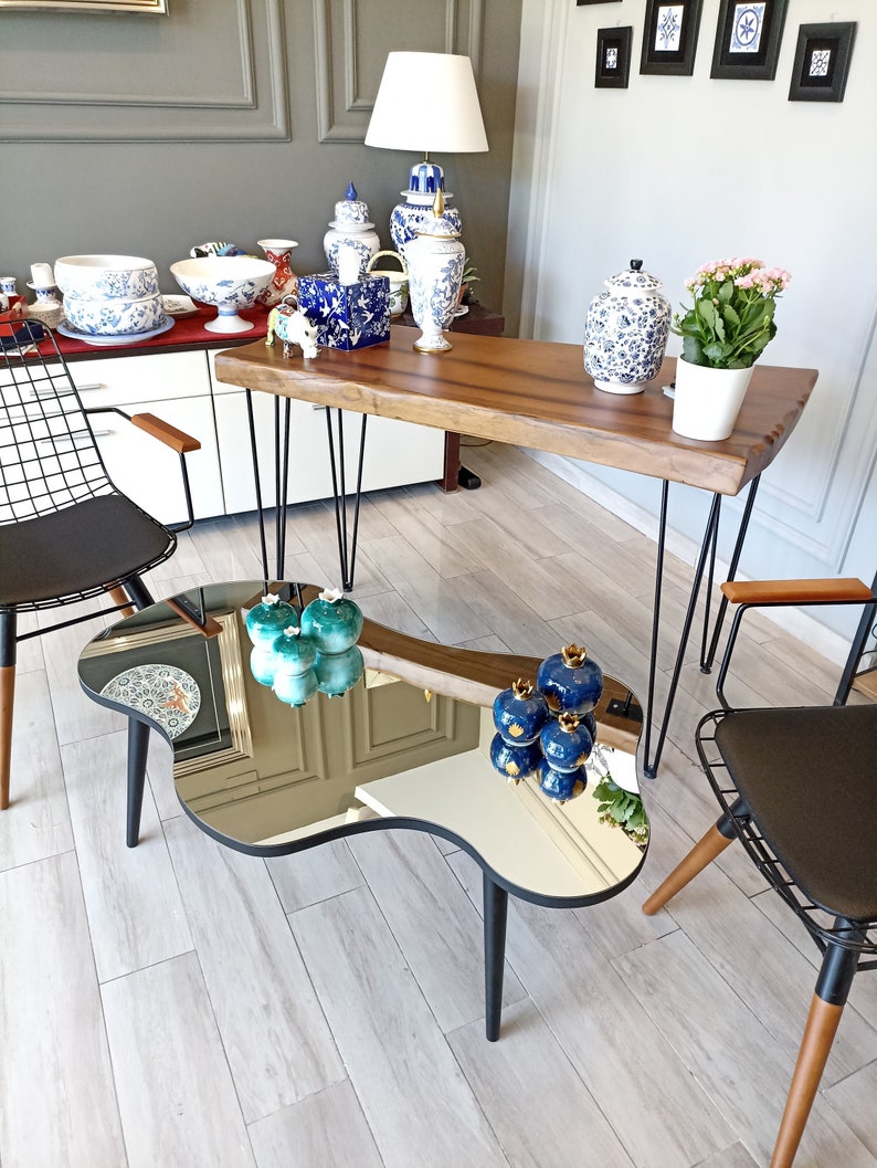 Asymmetrical Mirror Coffee Table: Modern Wood Center Table image 5