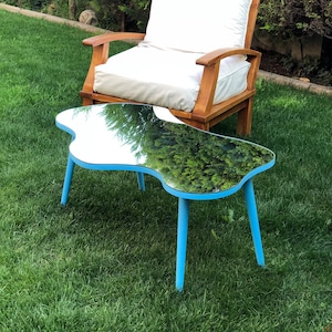 Blue Coffee Table for Garden , Colored Modern Coffee Table , Asymmetrical Unique Center Table