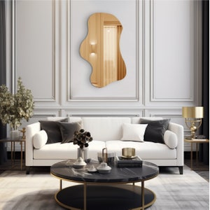 Bronze Asymmetrical Wall Mirror for Living Room , Bronze Bathroom ...