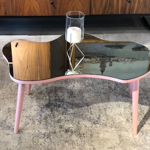 Pink Mirror Coffee Table: Handmade Wood Glass Accent Table