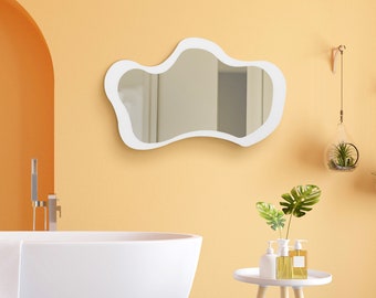 White Mirror , Modern Irregular Mirror  , White Wall Decoration , Housewarming Gift , Bathroom Mirror