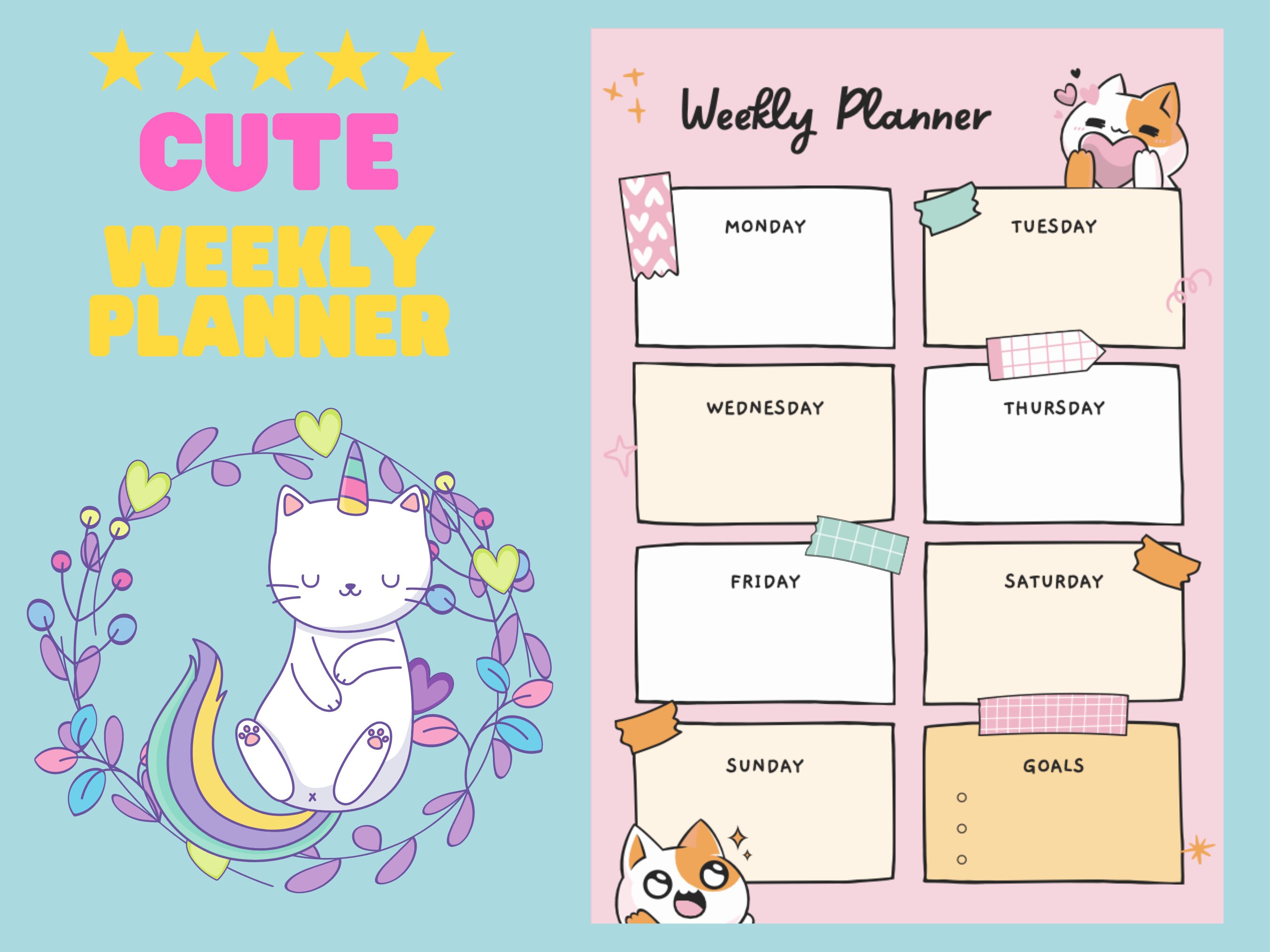 2025 Cute Weekly Planner Printable - Printable Planner, Planner Set ...