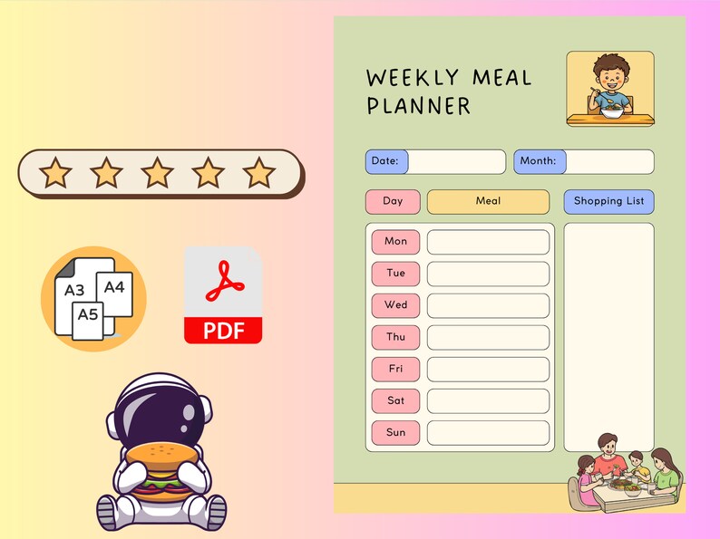 Printable Weekly Meal Planner | Family Organizer (digital Download ...