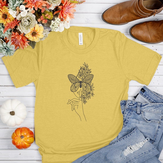 Flower Children Tees For Women Let It Be Flower Butterfly T-Shirt Flower Children Tees For Women Let It Be Flower Butterfly T-Shirt
