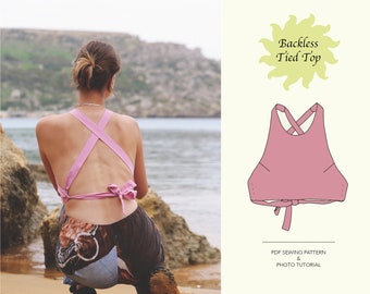 Rugloze gebonden top | Zomertopje | Haltertop | PDF-naaipatroon | Naaipatronen voor dames | Eu34-44 | VK 6-16