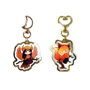50mm gold key ring, La Fontaine&#39;s fables, crow and fox