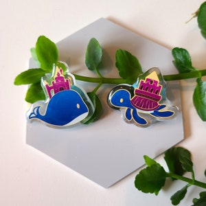 40mm pins, chibi castle on whale or turtle