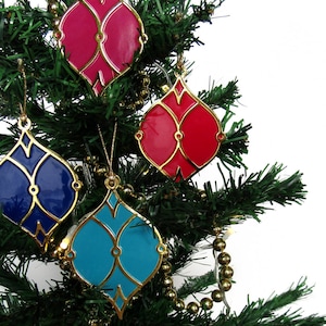 Christmas tree decoration, red or blue enameled Christmas ball, traditional ogive ornament, handmade