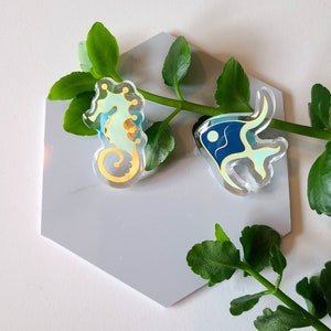 40mm Pins, Chibi Fish and Seahorse