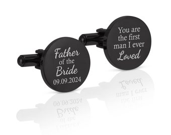 Personalised stainless steel round father of the bride you are the first man i ever loved | mens wedding cufflinks gift with custom date